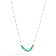 Collana Rondelle DoDo in argento 925 placcato oro rosa 18K con rondelle verdi e turchesi in plastica riciclata, catena da 42 cm.